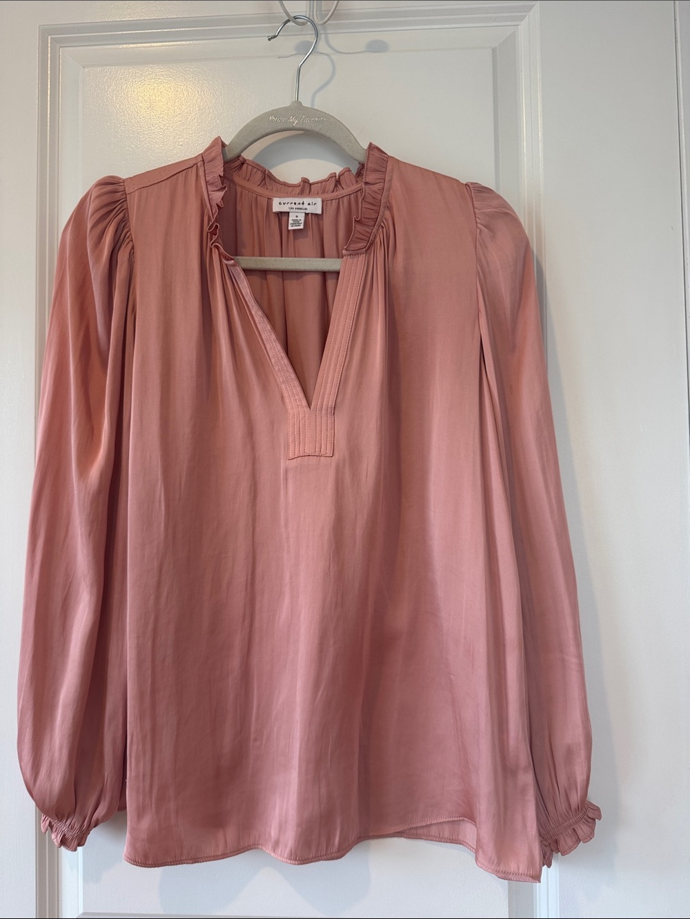 Current Air Dusty Rose Ruffle V-Neck Long Sleeve Blouse